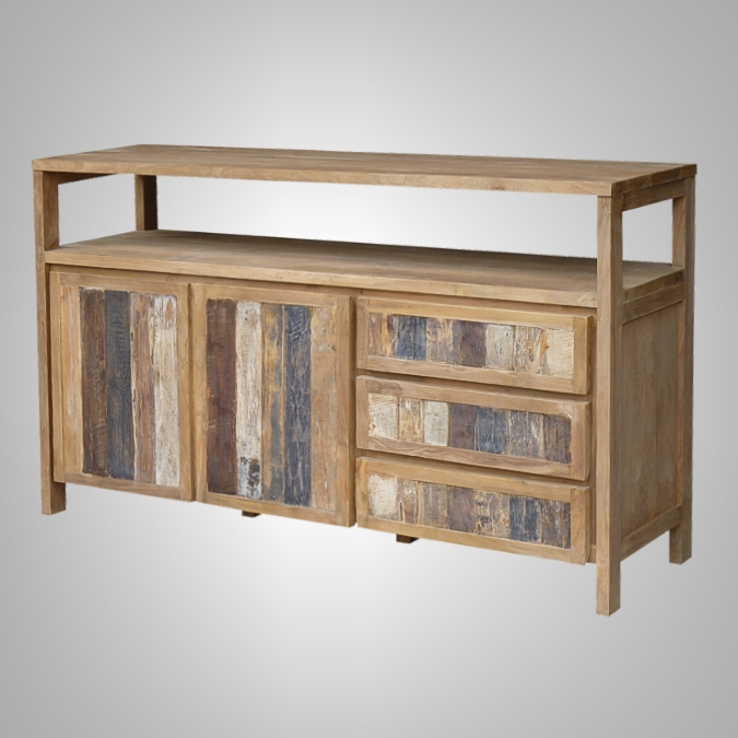 Rust Teak Buffet 2 Wooden Doors 3 Drawers
