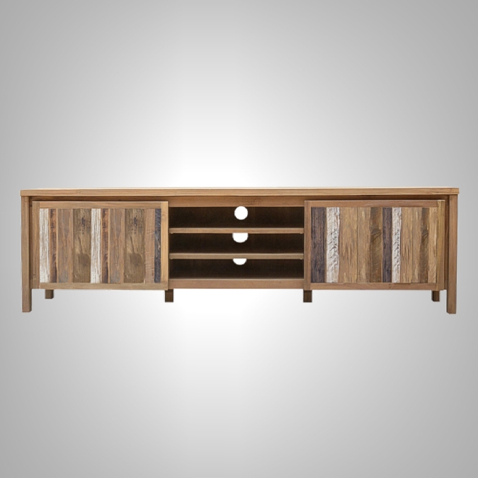Rust Teak TV Rack 2 Doors with Open Shelve